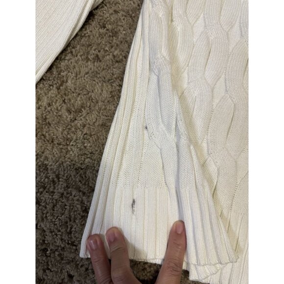 SONOMA Womens White Cable Knit Sweater Henley Retro Classic Fishermen Y2k LARGE - Picture 8 of 10